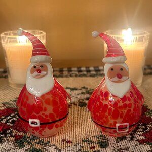 Pier 1 Imports Santa Claus Glass Salt and Pepper Shakers | Handmade